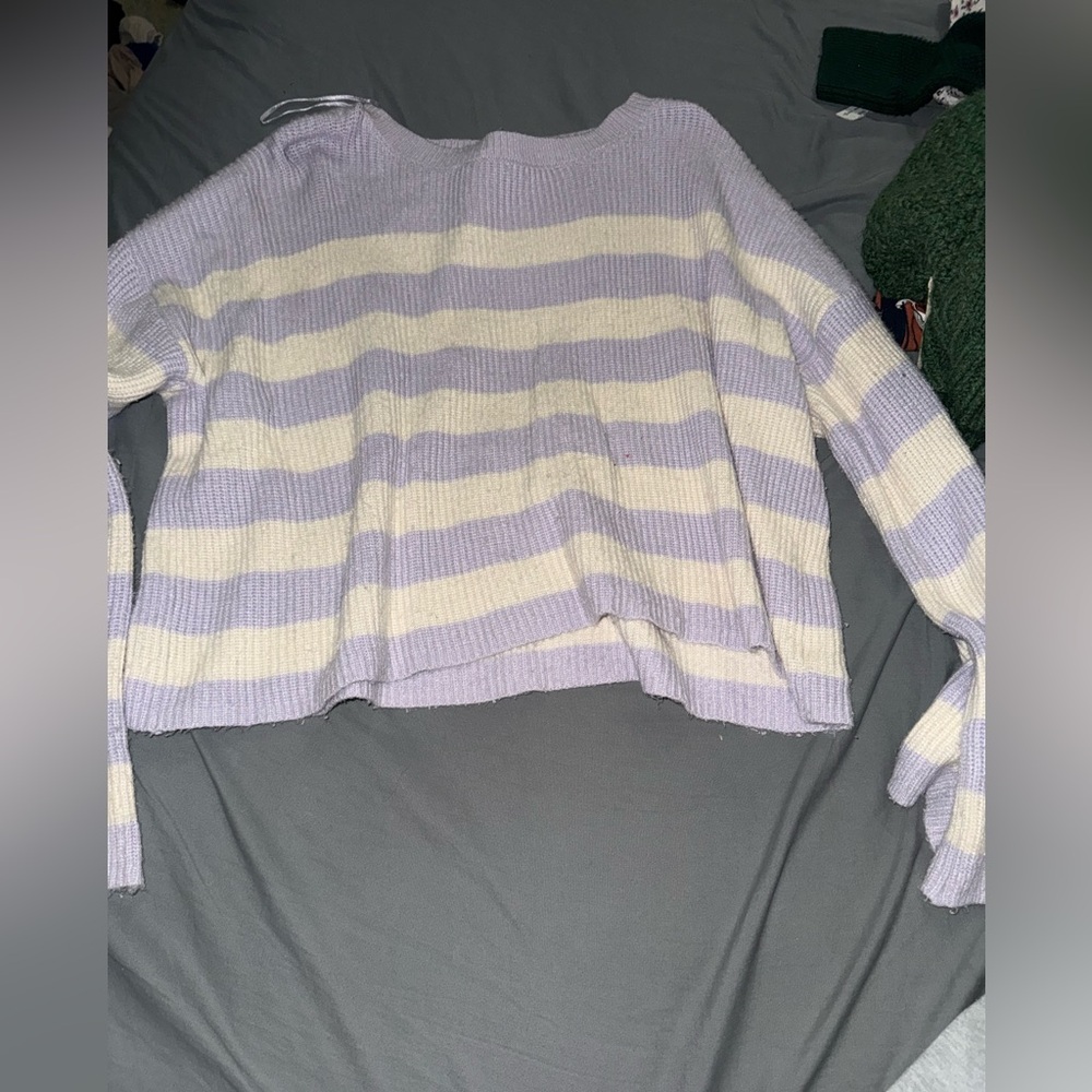 Striped Lavender and Cream Women's Sweater